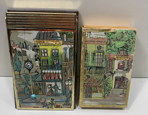 Vintage Made in Sweden Decorative Match Box with matching Metal Flip Note Book