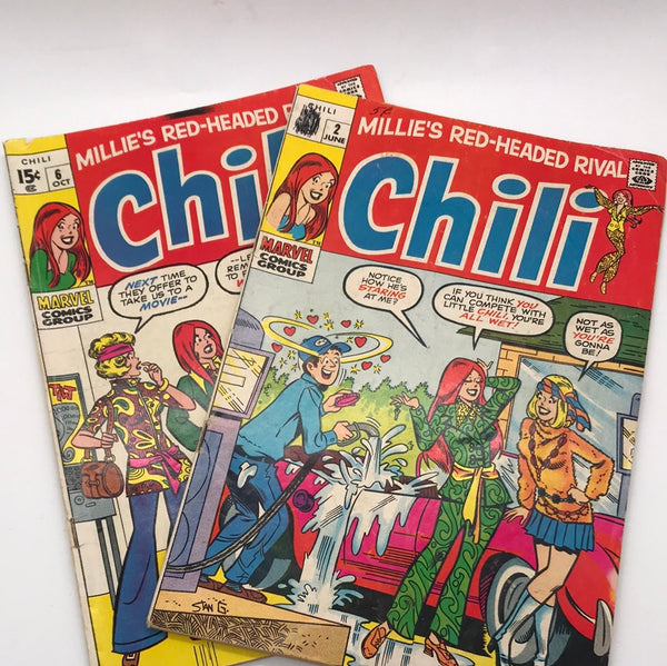 Comic Book: MARVEL COMICS 1969 Millie's Red-Headed Rival Chili 2 Book Set WORN