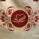 Canvas Tote Bag Red & Tan with Embroidered Gold Heart 14" x 15"