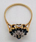 VINTAGE Blue Saphire & Diamond Cluster Flower 10K Yellow Gold Ring Size 7 (1.885g)