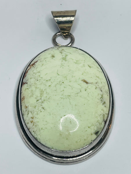 Sterling Silver Large Necklace Pendant 2" with Lemon Chrysoprase