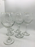 6 PC Wine Glass Set Etched Winter Scene Worn Gold Rims