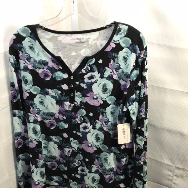 Croft & Barrow Purple & Blue Floral Long Sleeve Shirt Ladies L