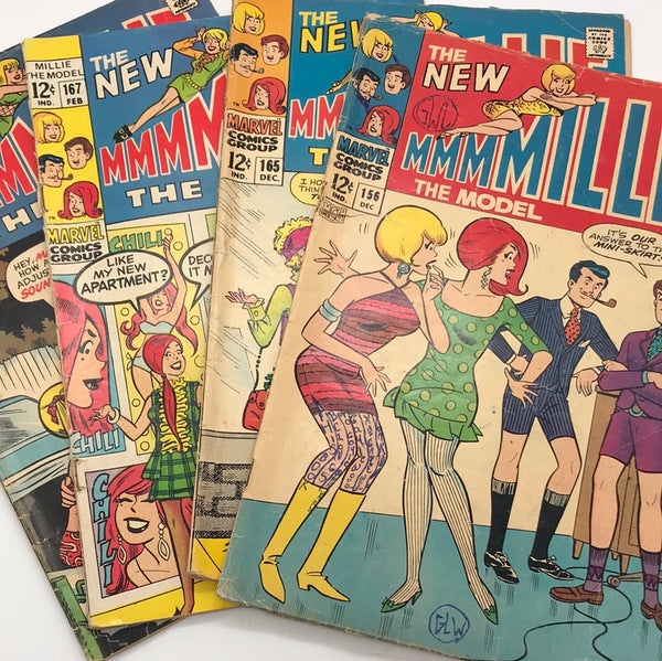 Comic Book: MARVEL COMICS 1968 The New Millie The Model 4 Book Set #156, 165, 167, 175  WORN