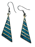 Sterling Silver 925 EARRINGS Triangle Dangly with Turquoise Inset