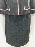 Vintage Jessica Howard 2 PC Black Skirt with Pink Polka Dots with matching Jacket Ladies 6P