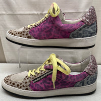 Dolce Vita Multi Pattern Tennis Shoes With Pink Glitter Accents Ladies 6.5