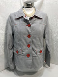 EUC Onque Casuals Grey and White Pin Stripe Shacket W/ Large Orange Buttons Ladies S/M