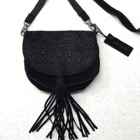 Black Suede Leather Crossbody Purse Very Cute! 7" x 6"