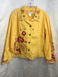 Coldwater Creek Fashion Jacket Yellow with Embroidered Flowers Ladies XL