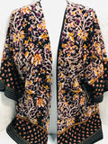 EUC! Liz Claiborne Shawl/Kimono/Cover Up Black, Orange, Purple Floral Waist Length Ladies S/M