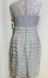 EUC London Times Ball Dress Metallic Silver & Gray Slim Fit Knee Length Beaded Neck Ladies 8