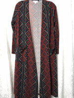 Lularoe Long Outerwear Cardigan Red Green Diamonds Ladies S