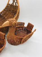 Vintage 3 PC Wicker Hen and Chick Egg Basket Set