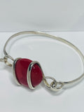 Sterling Silver Handmade Sea Glass Bracelet RED