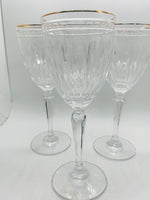 3 pc Crystal Wine Glass Set with gold Trim