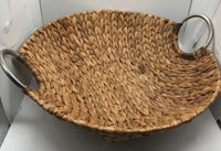 Oval Woven Basket w/ Metal Handles 16"