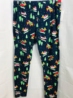 Christmas Lounge Jammie Pajama Leggings Navy Blue w/Sledding Dachshunds Juniors L