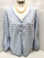 Faded Glory Blue and White Stripe Shirt Ladies L 12/14