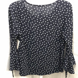 Active USA Blouse Navy Blue with White Polka Dots Flare 3/4 Sleeve Ladies S