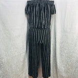 Rewind 2PC Black And White Striped Outfit Off the Shoulder Crop top with Flowy Cropped Pants Ladies M