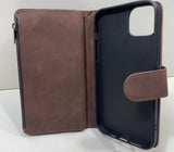 iPhone Wallet / Phone Case Faux Tan Leather Bifold Folio with Card Slots and Change Pouch Phone Slot 6.5" x 3.2"