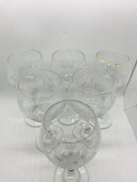 6 PC Wine Glass Set Etched Winter Scene Worn Gold Rims