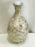 Mosaic Vase Silver And Tan Bottle Neck 13" tall x 26"dia