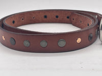 Fossil Ladies Leather Belt Skinny Multi Color Studs Small 36" long x .75" wide