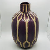 Ceramic Vase 12" tall Purple Cream Stripes LOCAL PICK UP