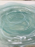 Large Glass Decorative Bowl Aqua Blue Swirls 18"