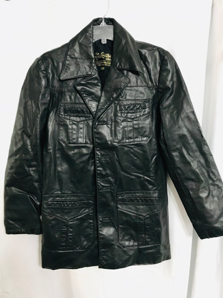 VINTAGE The Leather Shop Sears Mens Store Leather Coat Black Mens 40 Reg