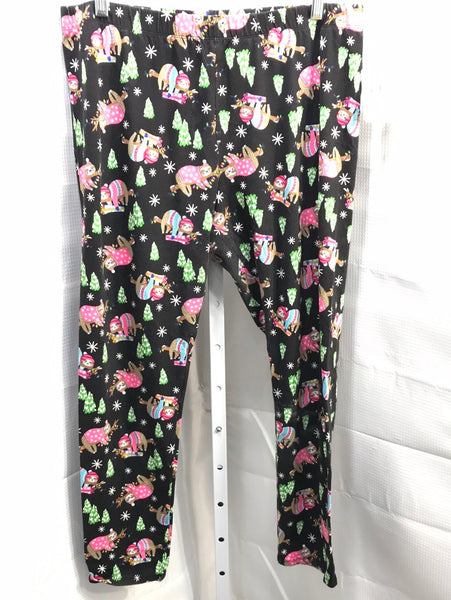 No Boundaries Christmas Leggings Black with Sleeping Sloths Juniors 2x 19