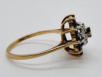 VINTAGE Blue Saphire & Diamond Cluster Flower 10K Yellow Gold Ring Size 7 (1.885g)