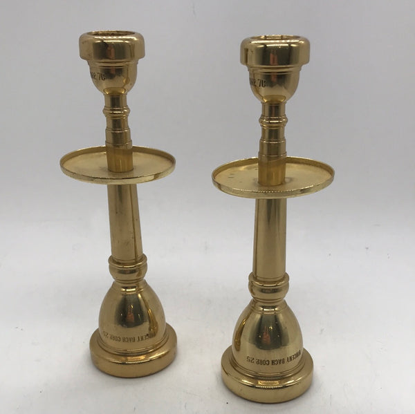 2 PC Brass Mouthpiece (Tuba + Trumpet) Made into Candle Sticks Very Unique!