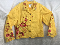 Coldwater Creek Fashion Jacket Yellow with Embroidered Flowers Ladies XL