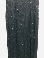 VINTAGE Stenay Ball Dress 100% Black Silk with Beads Floor Length Shoulder Pads and Everything! Ladies 8