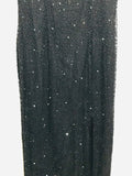 VINTAGE Stenay Ball Dress 100% Black Silk with Beads Floor Length Shoulder Pads and Everything! Ladies 8