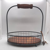 Round Wire Basket with Natural Wood Plate Great for Table Condiments 10"w x 12"t