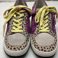 Dolce Vita Multi Pattern Tennis Shoes With Pink Glitter Accents Ladies 6.5