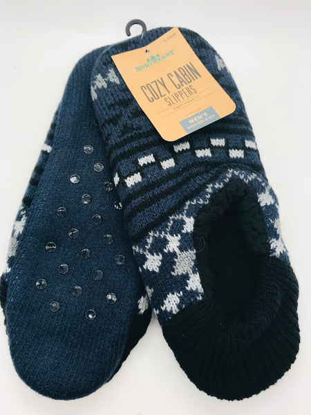 NEW! Northeast Outfitters Cozy Cabin Slipper Socks Blue & Black MENS 8-12.5