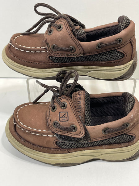 Sperry Leather Boat Shoes Dark Brown TODDLER Boys 7M LT WEAR