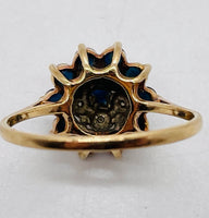 VINTAGE Blue Saphire & Diamond Cluster Flower 10K Yellow Gold Ring Size 7 (1.885g)