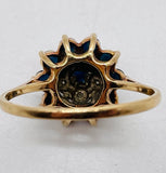 VINTAGE Blue Saphire & Diamond Cluster Flower 10K Yellow Gold Ring Size 7 (1.885g)