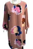 A New Day Beige Large Floral Pattern 3/4 Sleeve Dress Ladies L