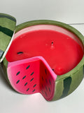 Candle Large Ceramic Watermelon 3 Wick Candle USED 6"