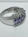 Sterling Silver RING 925 With Clear & 5 Amethyst Stones SIZE 6