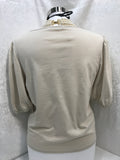 NWT! MNG Center Ruched Cream V-Neck Tee W/ Elastic 1/4 Sleeve Ladies M