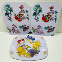 Vintage 3 PC Hot Pad Set Fruit & Flowers