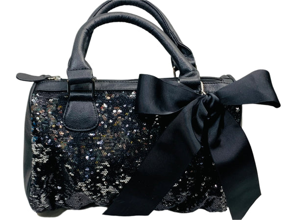 Xhilaration Tote Purse Black with Sequins Black Bow